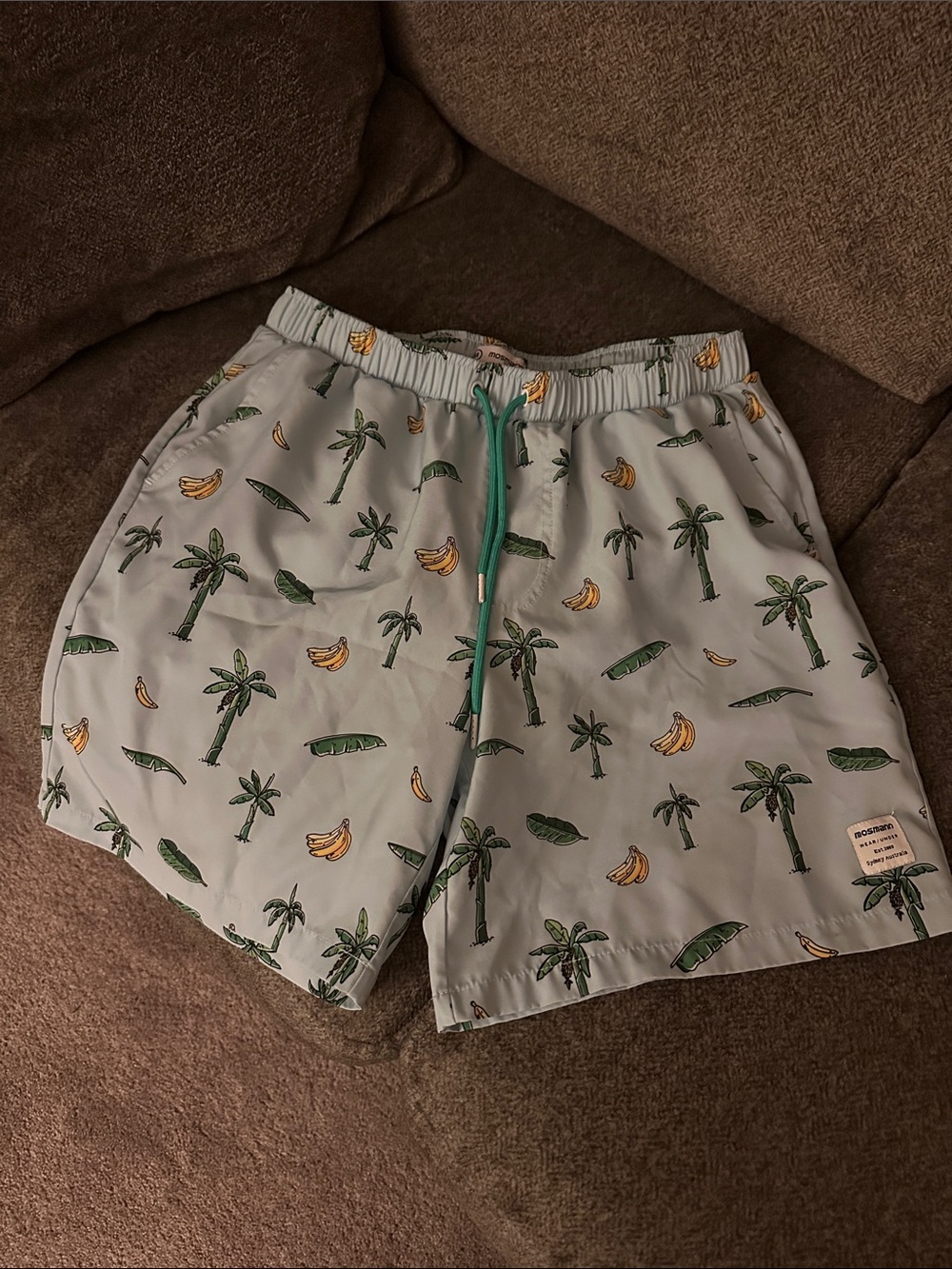 MOSMANN Light Blue Palm Tree & Banana Print Swim Trunks